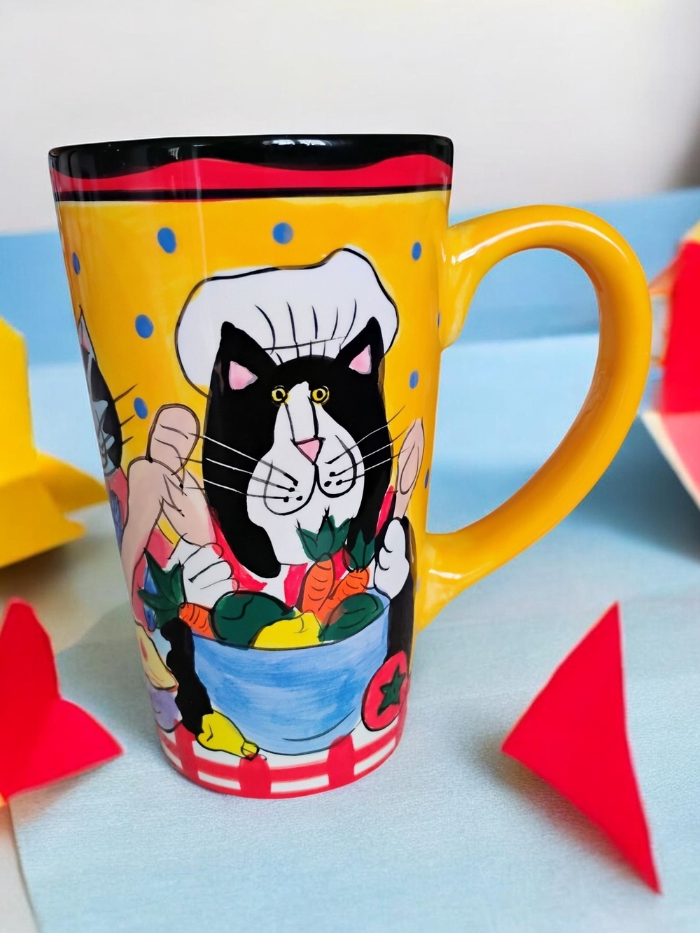 Vtg 2002 Catzilla Mug Three Cat Chefs 16 Ounces Whimsical Colorful EUC